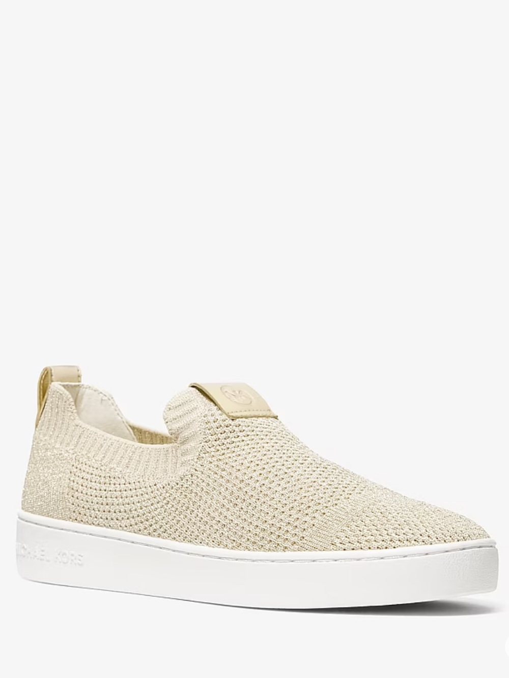 Michael Kors Metallic Knit Slip-On Sneaker in Light Gold and White Size 9.5 BNIB